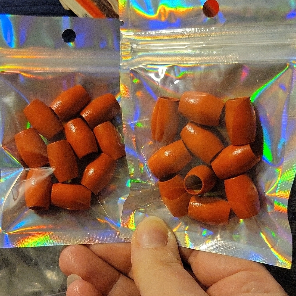 Vibrant Red Beads in Holographic Bags